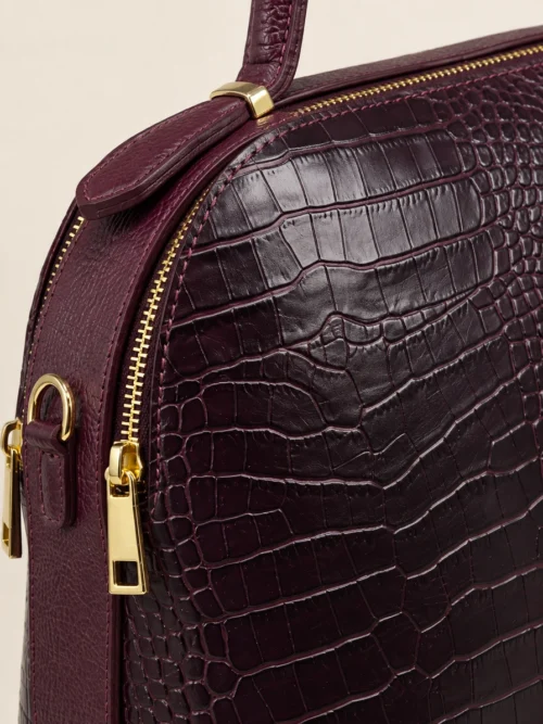 Tas NOA Burgundy van leer met crocoprint – Gemaakt in Italië