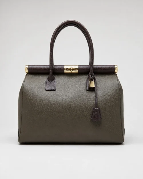 NORA – Tas van Italiaans dollaro-leer – Taupe & Donkerbruin