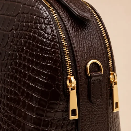 2ab81ab8e508cf9e87806cf7c5df945343a1632f90686bd2fe7bd5d2f60e664f Tas NOA Brown van leer met croco-patroon – Gemaakt in Italië