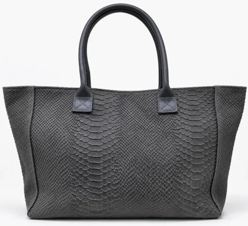LOLA – Tas van Italiaans leer met python-embossing – Donkergrijs