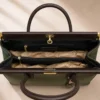 NORA – Italiaanse dollaro-lederen tas – Khaki & Donkerbruin