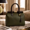 NORA – Italiaanse dollaro-lederen tas – Khaki & Donkerbruin