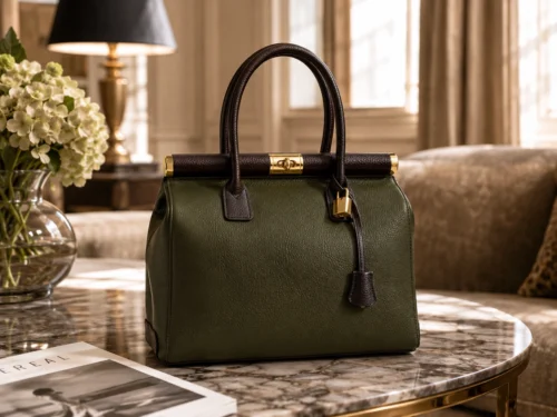 NORA – Italiaanse dollaro-lederen tas – Khaki & Donkerbruin