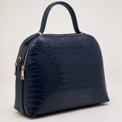 Tas NOA Blue van leer met crocco-motief – Gemaakt in Italië