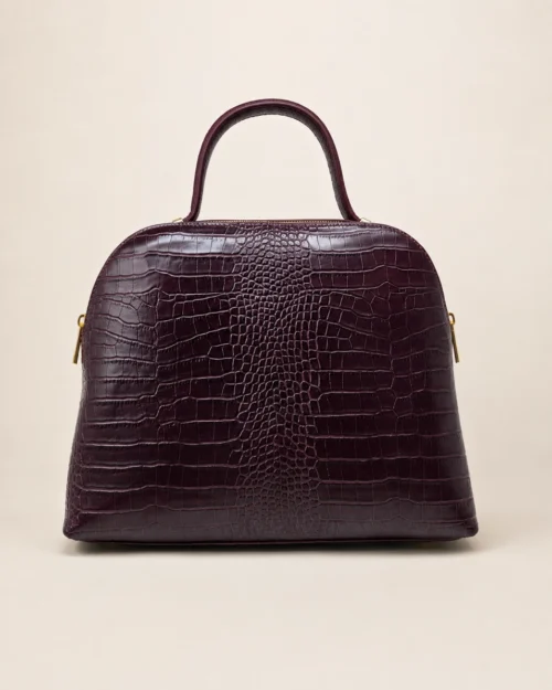Tas NOA Burgundy van leer met crocoprint – Gemaakt in Italië