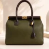 NORA – Italiaanse dollaro-lederen tas – Khaki & Donkerbruin