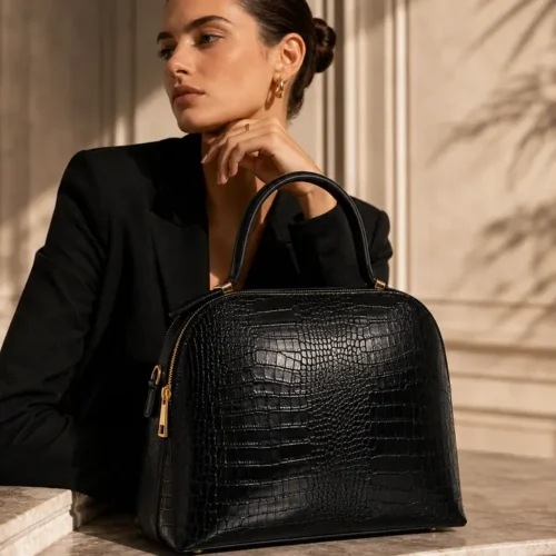 Tas NOA Black leer met crocco-motief – Gemaakt in Italië