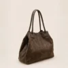 LOLA – Tas van Italiaans leer met python-embossing – Donker taupe