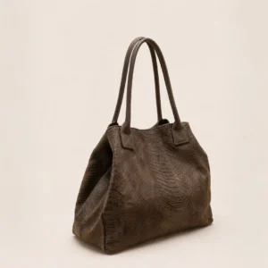 LOLA – Tas van Italiaans leer met python-embossing – Donker taupe