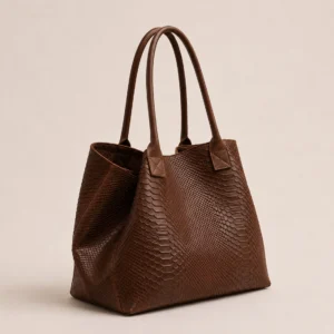 LOLA – Tas van Italiaans leer met python-embossing – Bruin
