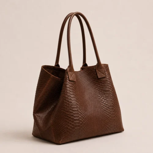 LOLA – Tas van Italiaans leer met python-embossing – Bruin