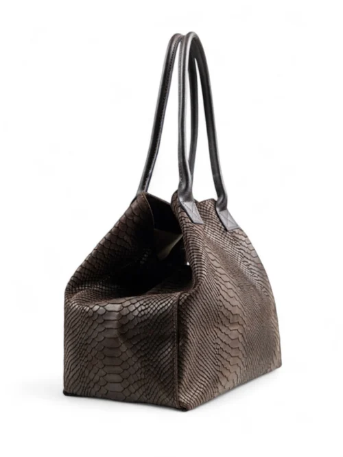 LOLA – Tas van Italiaans leer met python-embossing – Chocolade