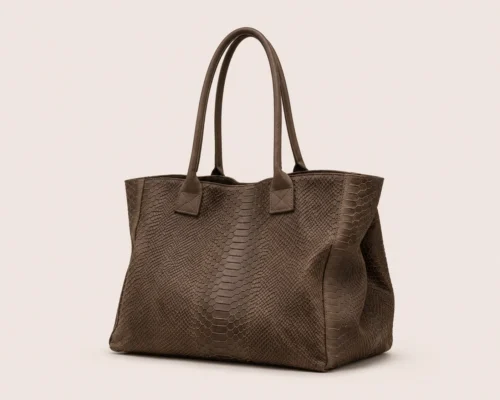 LOLA – Tas van Italiaans leer met python-embossing – Donker taupe