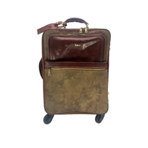 Met de hand gepolijst leer en canvas trolley, art. 112239 - Bruin
