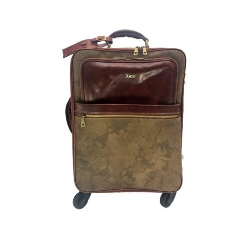 Met de hand gepolijst leer en canvas trolley, art. 112239 - Bruin