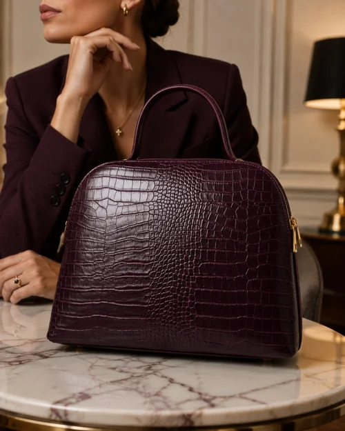 Tas NOA Burgundy van leer met crocoprint – Gemaakt in Italië