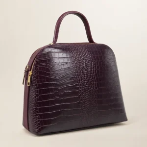 Tas NOA Burgundy van leer met crocoprint – Gemaakt in Italië