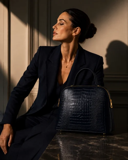 Tas NOA Blue van leer met crocco-motief – Gemaakt in Italië