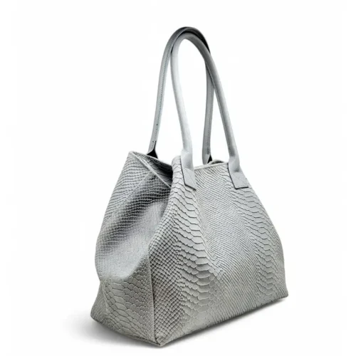LOLA – Tas van Italiaans leer met python‑embossing – Grijs