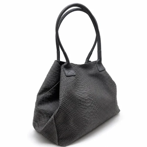 LOLA – Tas van Italiaans leer met python-embossing – Donkergrijs
