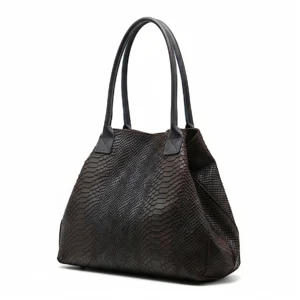 LOLA – Tas van Italiaans leer met python-embossing – Chocolade