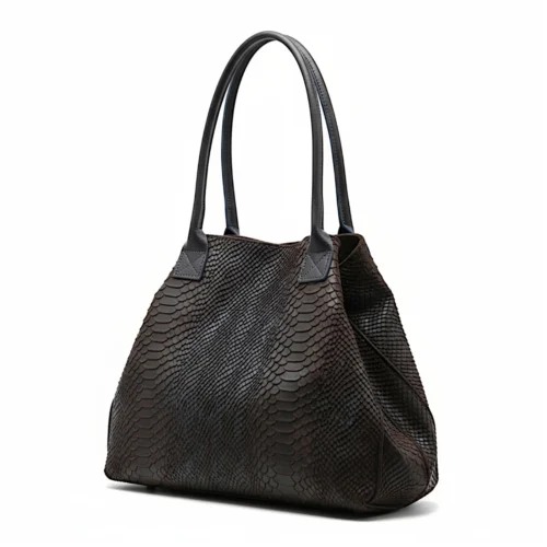 LOLA – Tas van Italiaans leer met python-embossing – Chocolade