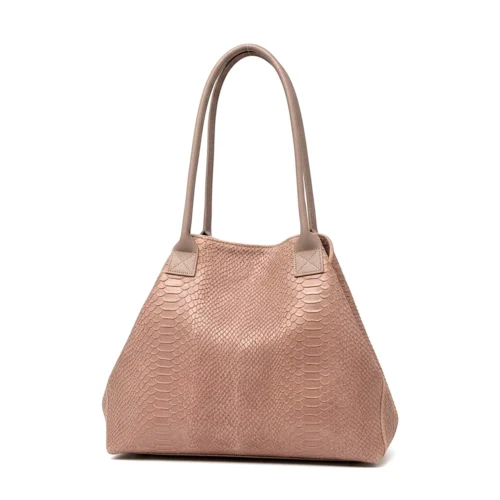 LOLA – Tas van Italiaans leer met python-embossing – Lavender Blush