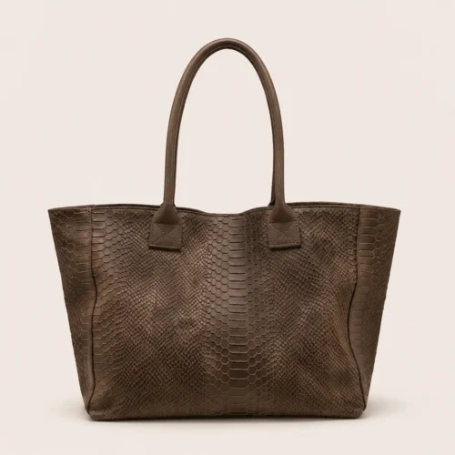 LOLA – Tas van Italiaans leer met python-embossing – Donker taupe