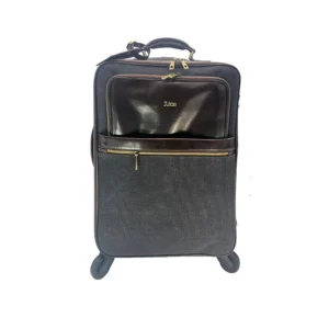Met de hand gepolijst leer en canvas trolley, art. 112239 - Zwart