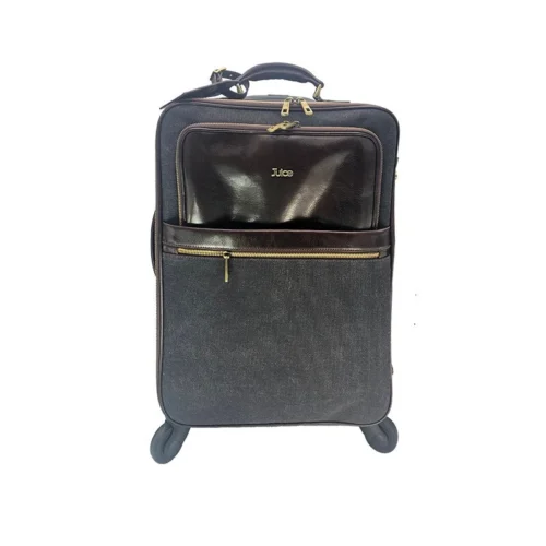 Met de hand gepolijst leer en canvas trolley, art. 112239 - Bruin
