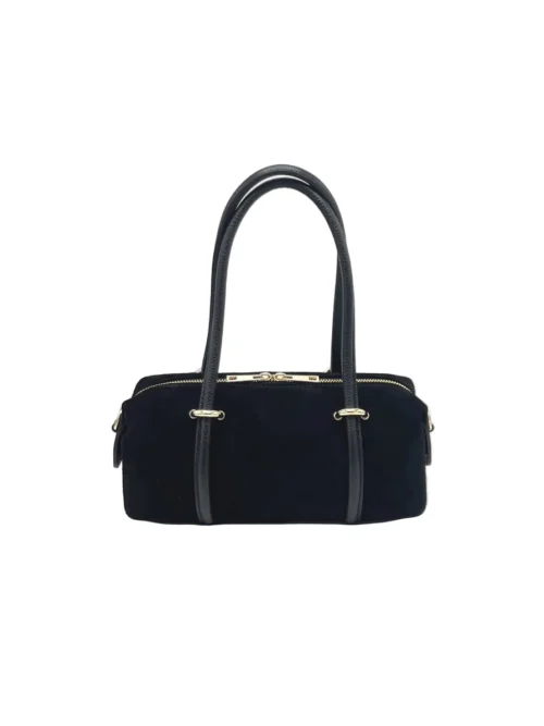 Suie Valentini Suède kleine barrel-crossbodytas, gemaakt in Italië