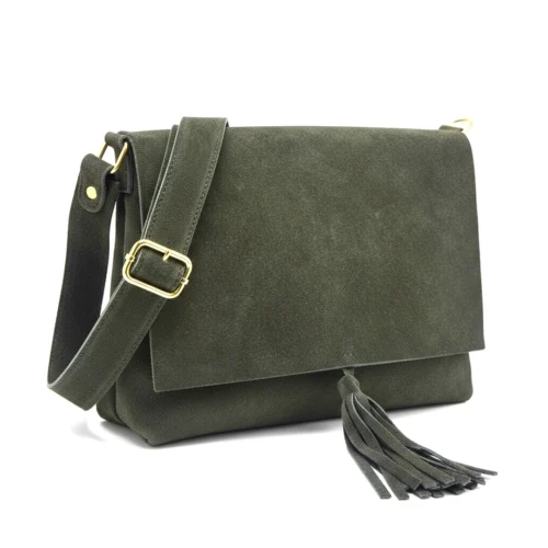 47a5a1ae11c2e759bca7df61f1058868c7911a34e864bae7bdd683d5fe299743 LUNA leren suède tas - Groen - Gemaakt in Italië