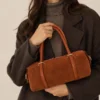 Suie Valentini Suède kleine barrel-crossbodytas, gemaakt in Italië