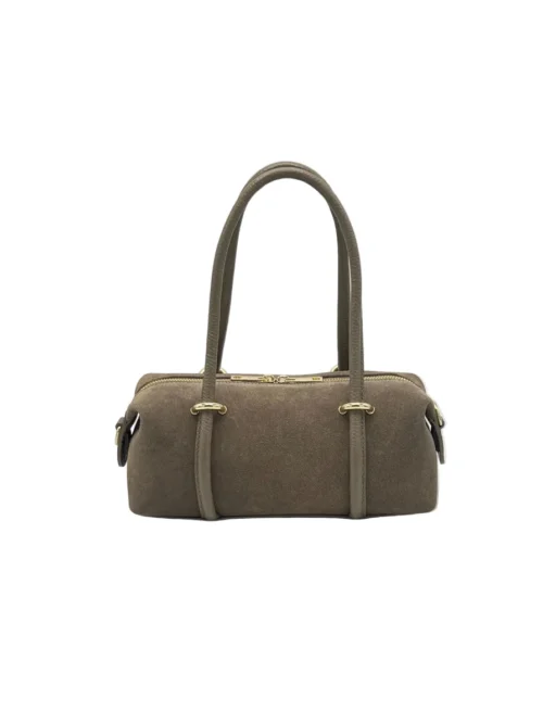 Suie Valentini Suède kleine barrel-crossbodytas, gemaakt in Italië