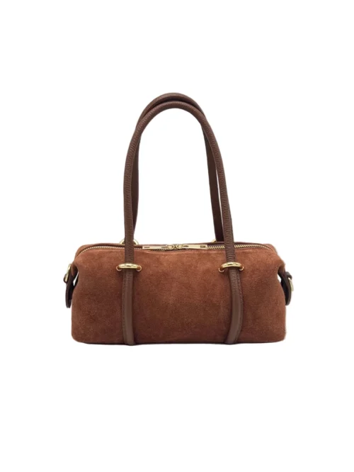 Suie Valentini Suède kleine barrel-crossbodytas, gemaakt in Italië