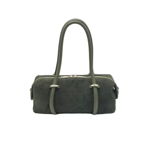 Suie Valentini Suède kleine barrel-crossbodytas, gemaakt in Italië
