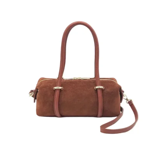 Suie Valentini Suède kleine barrel-crossbodytas, gemaakt in Italië