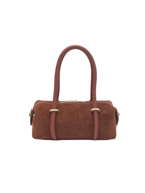 Suie Valentini Suède kleine barrel-crossbodytas, gemaakt in Italië