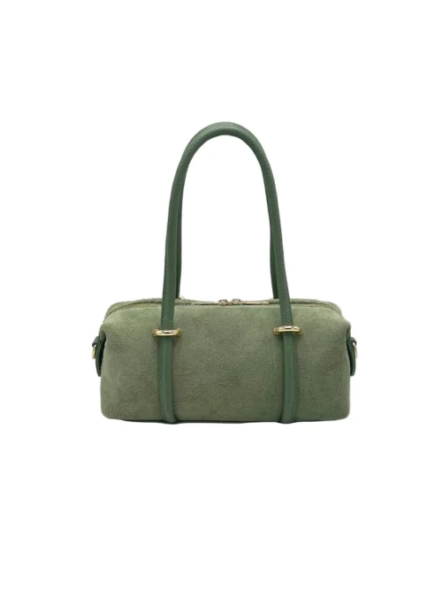 Suie Valentini Suède kleine barrel-crossbodytas, gemaakt in Italië