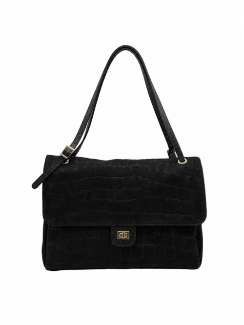 Suie Valentini Grote schoudertas van echt leer en suède met krokodillenreliëf, gemaakt in Italië