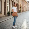 Leren tas LUNA Dollaro - Camel - Gemaakt in Italië