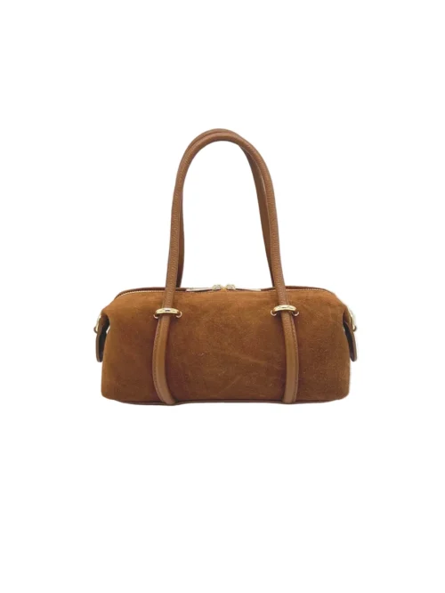 Suie Valentini Suède kleine barrel-crossbodytas, gemaakt in Italië