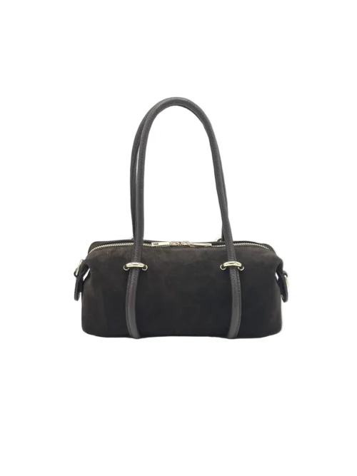 Suie Valentini Suède kleine barrel-crossbodytas, gemaakt in Italië