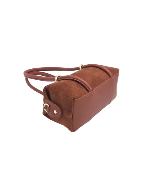Suie Valentini Suède kleine barrel-crossbodytas, gemaakt in Italië
