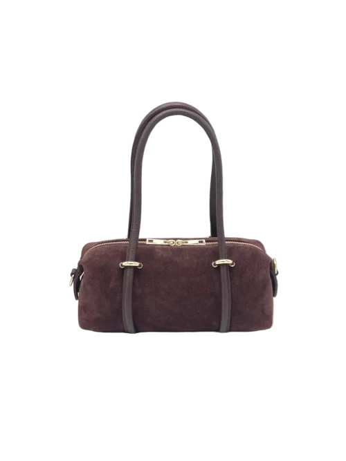 Suie Valentini Suède kleine barrel-crossbodytas, gemaakt in Italië